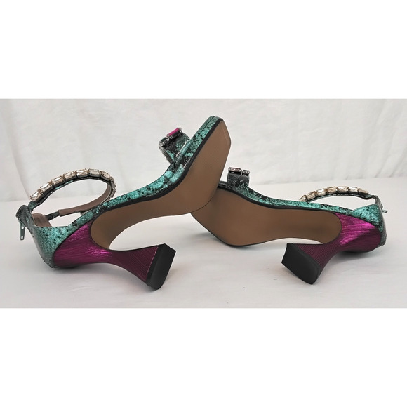 Betsey Johnson Emani Heels Women's Size 9.5 Teal & Purple w/ Rhinestones #W4154 - Picture 6 of 16